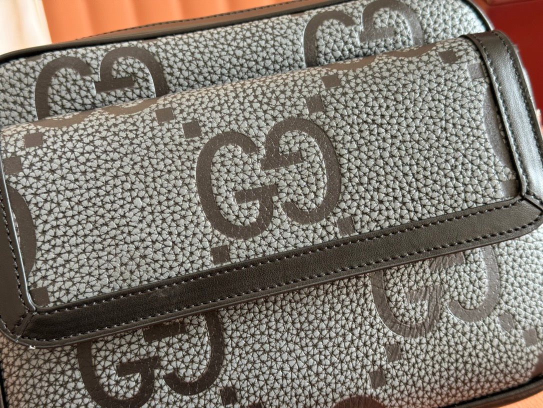 GUCCI SMALL JUMBO CROSSBODY 23 IN GREY AND BLACK GRAINY  LAMBSKIN