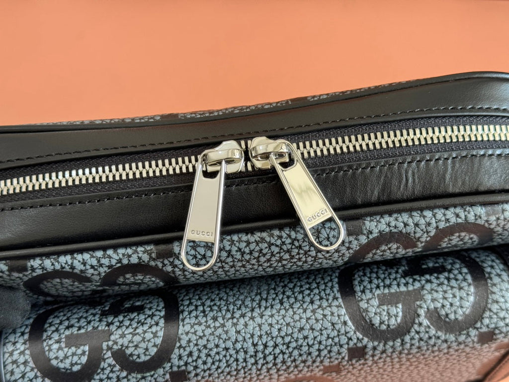 GUCCI SMALL JUMBO CROSSBODY 23 IN GREY AND BLACK GRAINY  LAMBSKIN