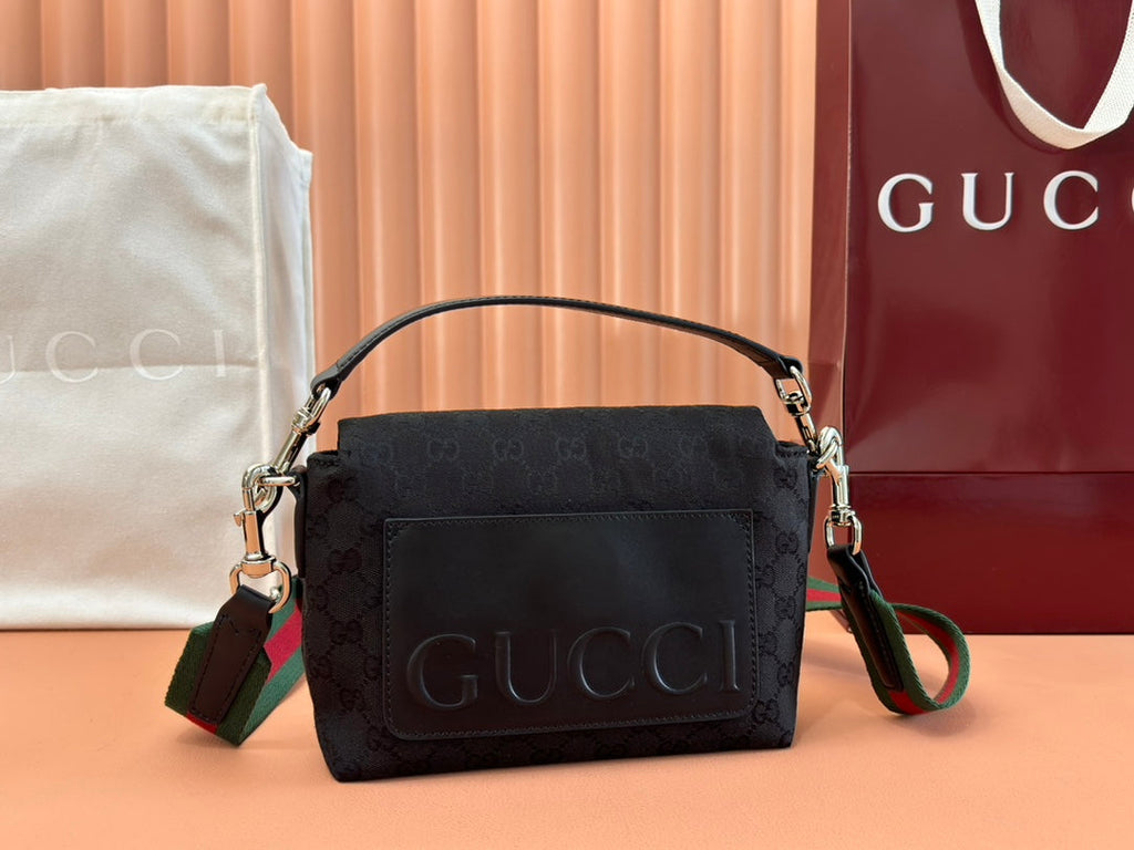 GUCCI SMALL CROSSBODY BAG 19 IN BLACK CANVAS MONOGRAM LOGO