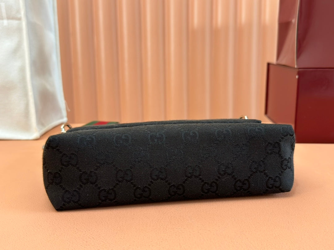 GUCCI SMALL CROSSBODY BAG 19 IN BLACK CANVAS MONOGRAM LOGO