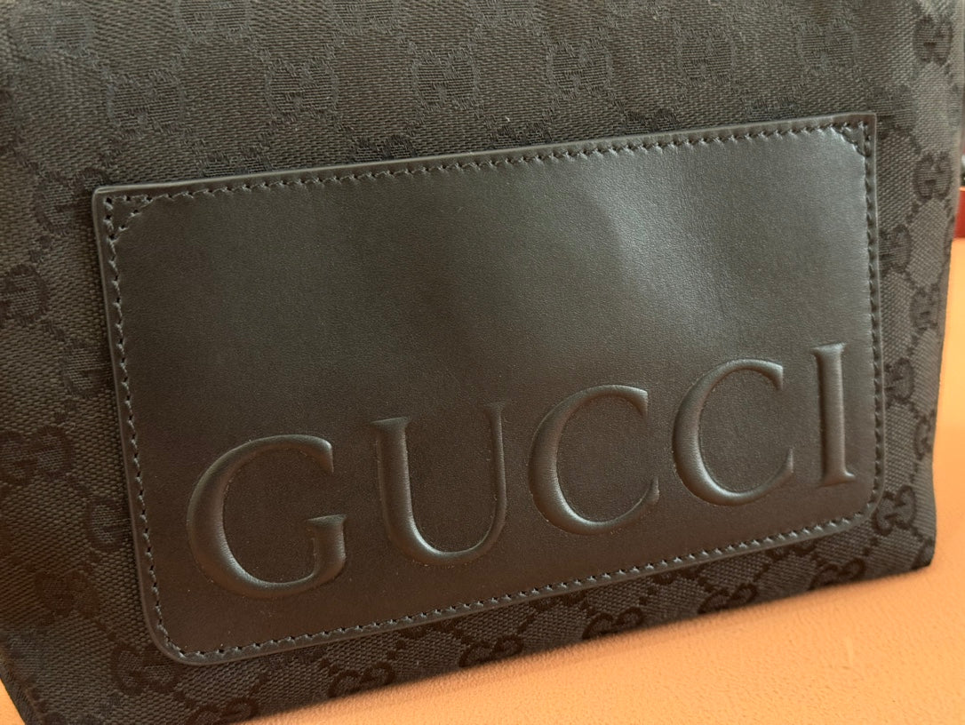 GUCCI SMALL CROSSBODY BAG 19 IN BLACK CANVAS MONOGRAM LOGO