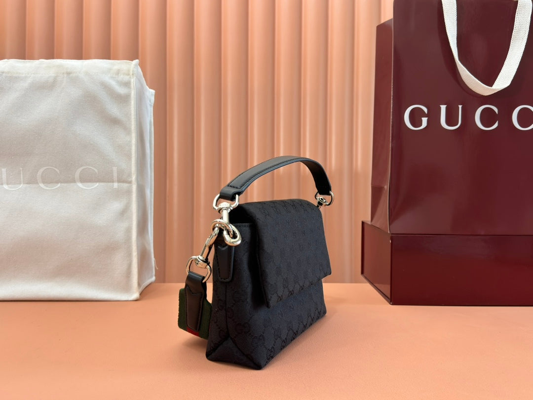 GUCCI SMALL CROSSBODY BAG 19 IN BLACK CANVAS MONOGRAM LOGO
