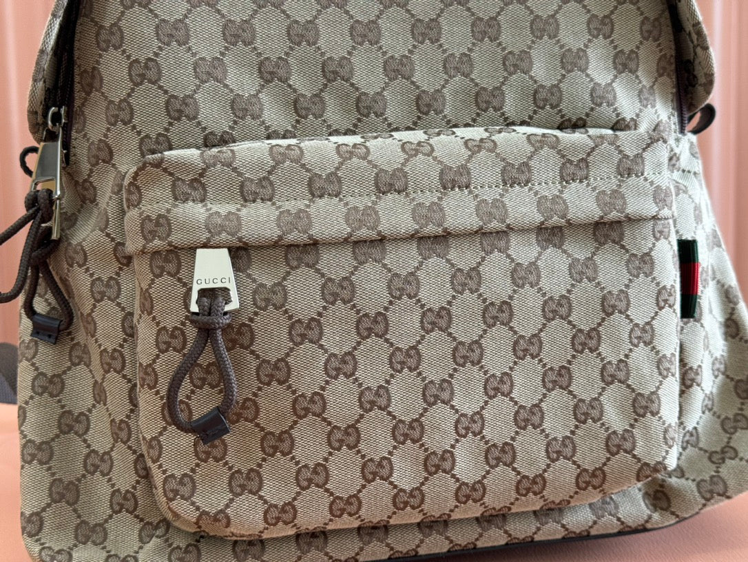 GUCCI MEDIUM BACKPACK 42 IN BEIGE AND DARK BROWN  CANVAS