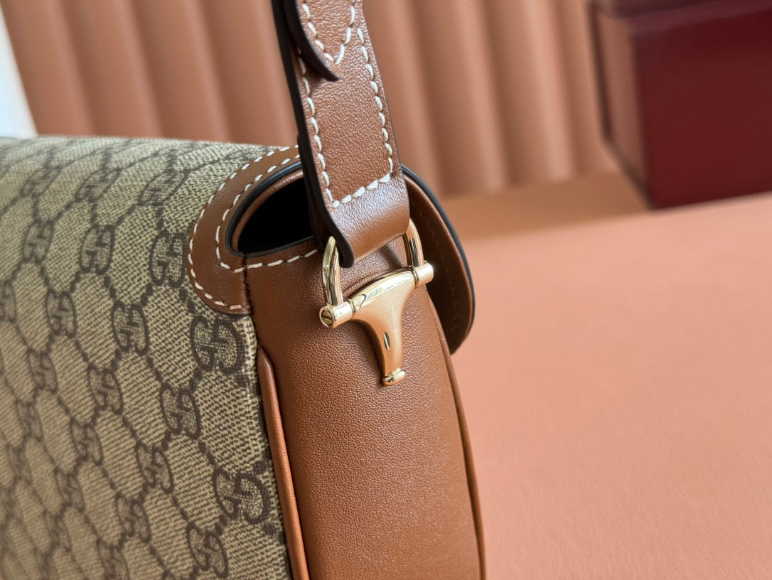 GUCCI SMALL HORSEBIT 1955 SHOULDER BAG 20 IN BEIGE AND DARK BROWN NEW  MONOGRAM CALFSKIN