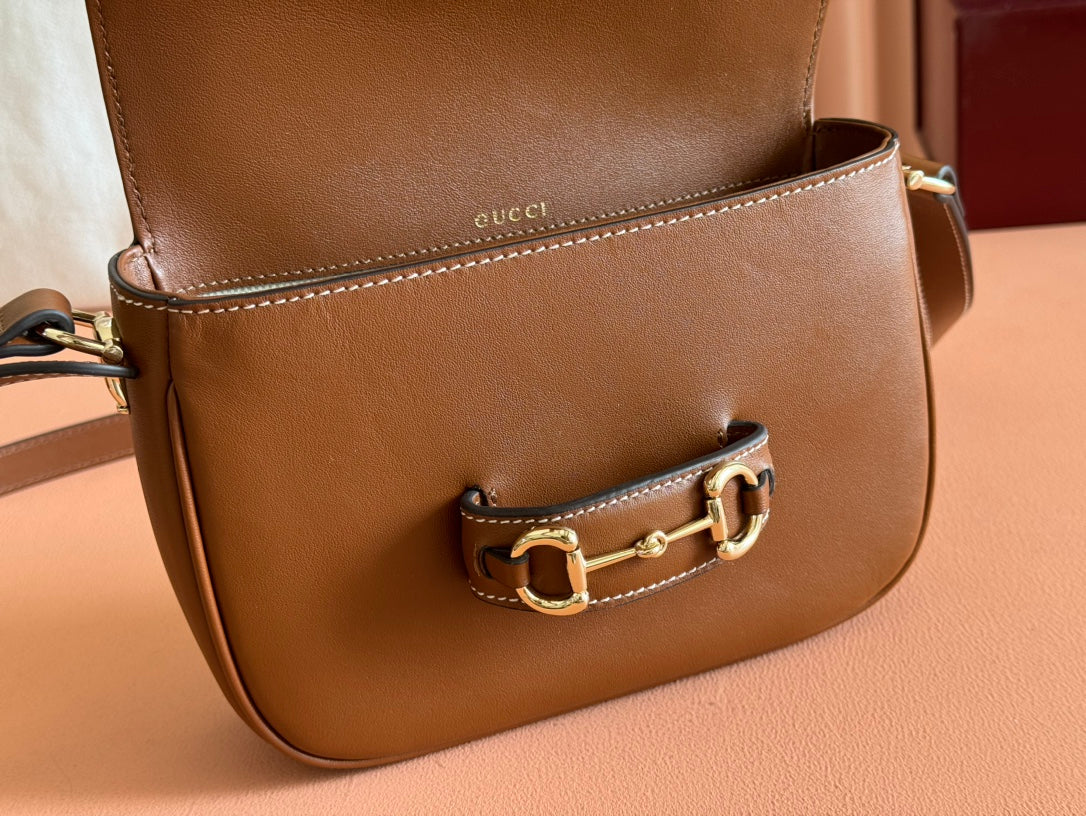 GUCCI SMALL HORSEBIT 1955 SHOULDER BAG 20 IN BROWN SOFT CALFSKIN LIGHT GOLD HARDWARE