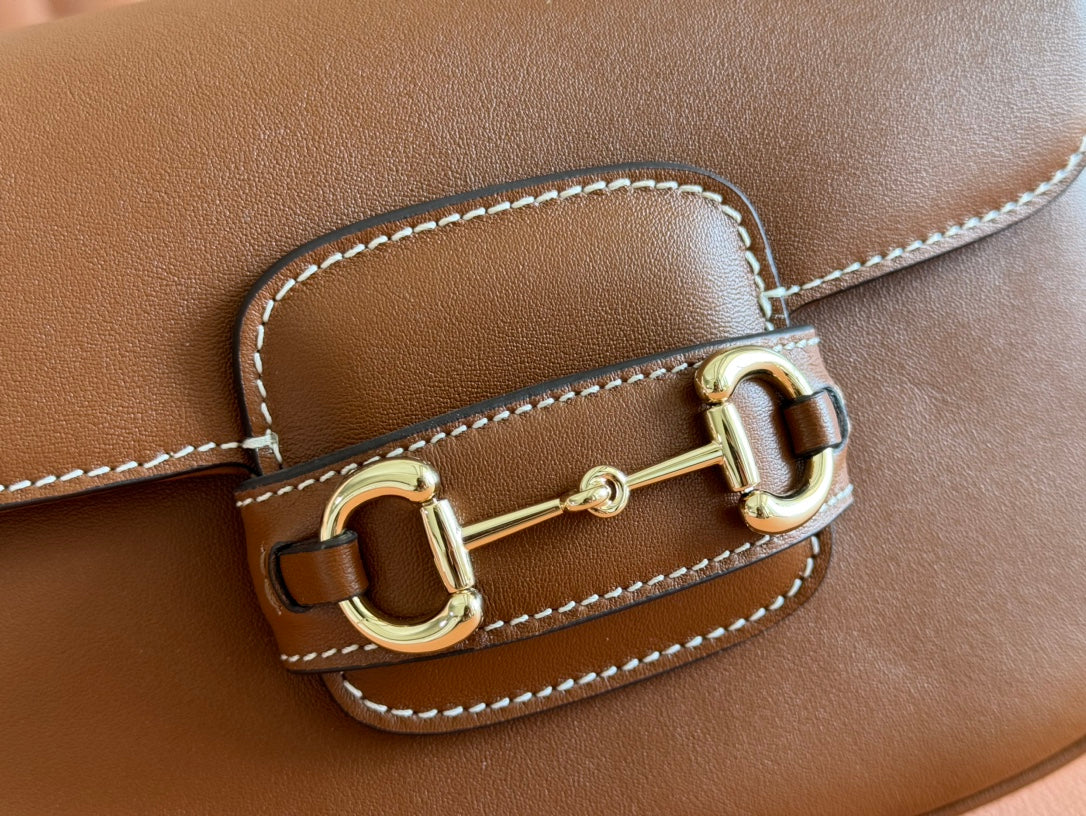 GUCCI SMALL HORSEBIT 1955 SHOULDER BAG 20 IN BROWN SOFT CALFSKIN LIGHT GOLD HARDWARE