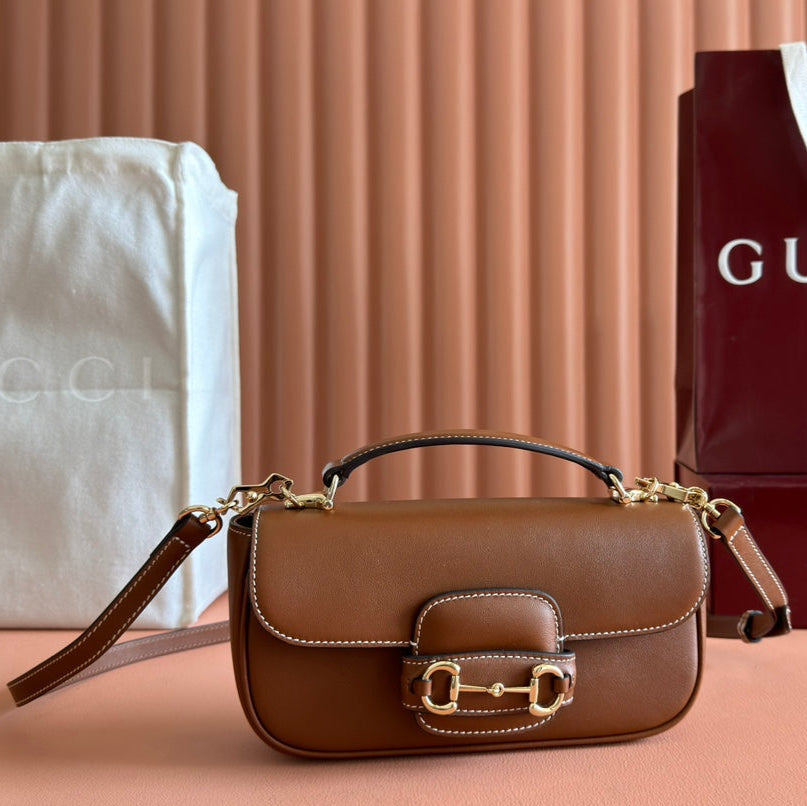 GUCCI SMALL HORSEBIT 1955 SHOULDER BAG 22.6 IN BROWN CALFSKIN