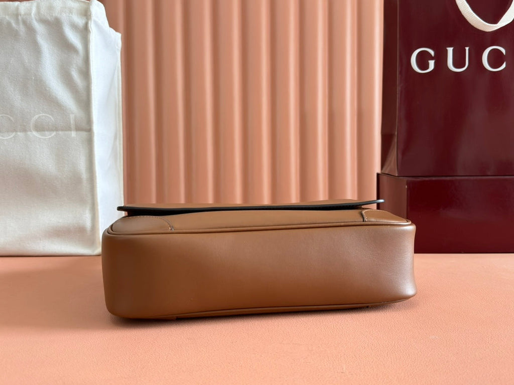 GUCCI MEDIUM EMBLEM CROSSBODY BAG 29 IN BROWN CALFSKIN