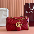 GUCCI MARMONT SHOULDER BAG 31 IN RED CALFSKIN GOLD CHAIN