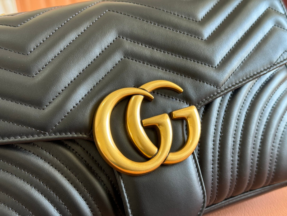 GUCCI MARMONT SHOULDER BAG 31 IN BLACK CALFSKIN GOLD CHAIN
