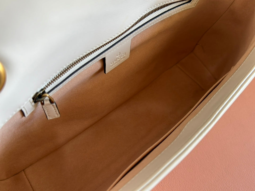 GUCCI MARMONT SHOULDER BAG 31 IN WHITE CALFSKIN GOLD CHAIN