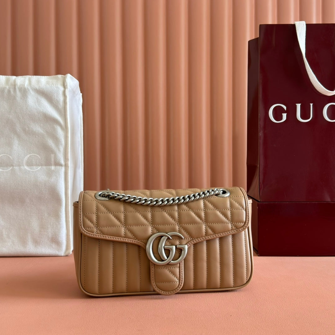 GUCCI MARMONT SMALL SHOULDER BAG 26 IN BROWN LAMBSKIN