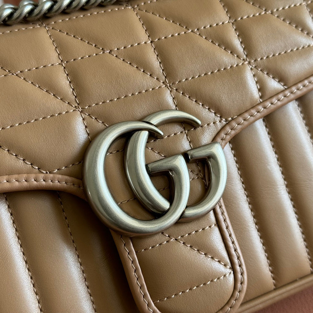 GUCCI MARMONT SMALL SHOULDER BAG 26 IN BROWN LAMBSKIN