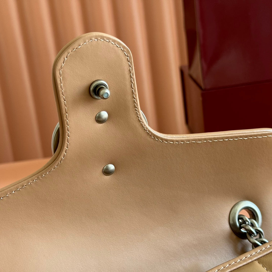 GUCCI MARMONT SMALL SHOULDER BAG 26 IN BROWN LAMBSKIN