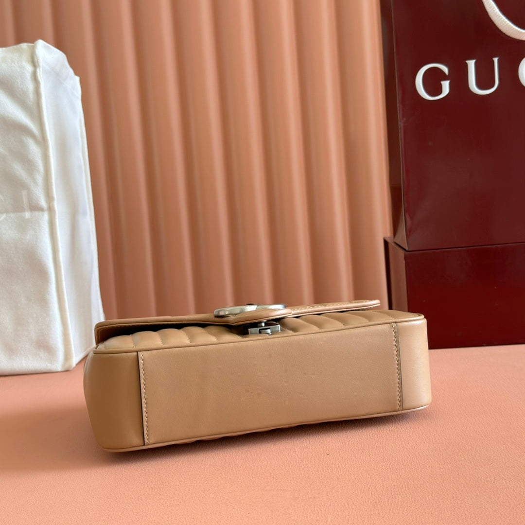 GUCCI MARMONT SMALL SHOULDER BAG 26 IN BROWN LAMBSKIN