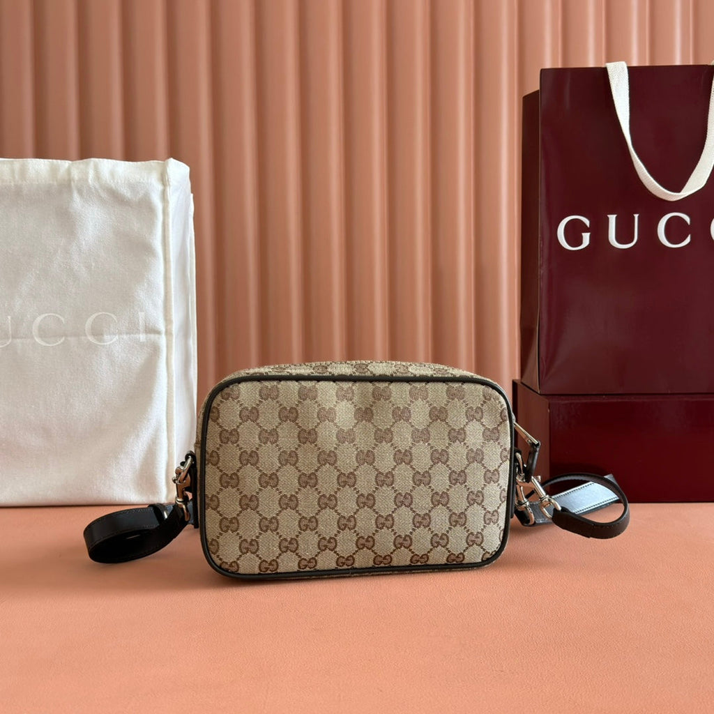 GUCCI SMALL CROSSBODY BAG 23.5 IN BEIGE AND DARK BROWN  CANVAS