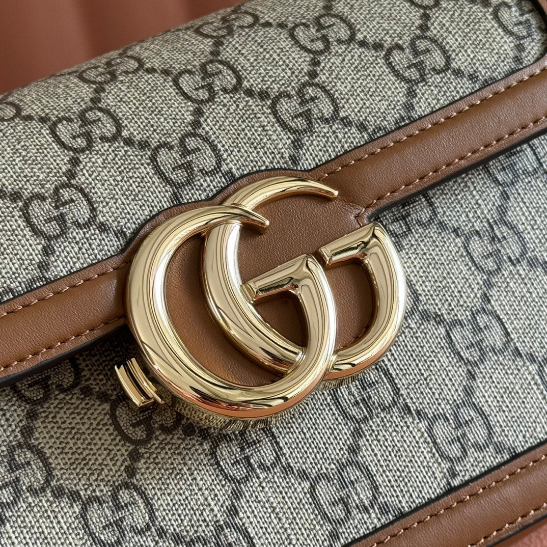 GUCCI GO SMALL SHOULDER BAG 21.5 IN DARK GREY BROWN CALFSKIN