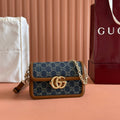 GUCCI GO SMALL SHOULDER BAG 21.5 IN BLUE DENIM BROWN CALFSKIN
