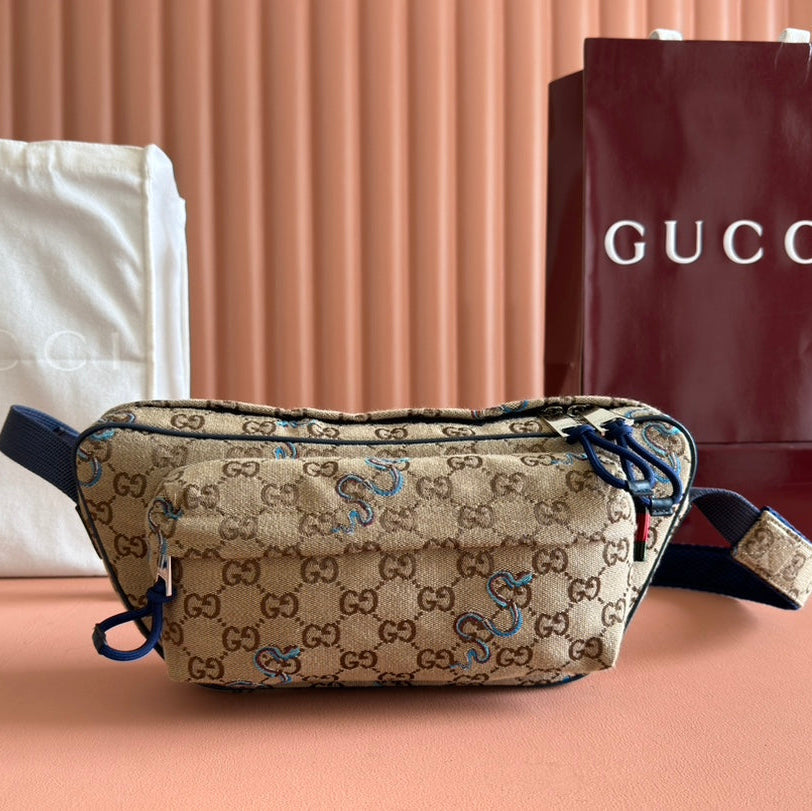 GUCCI OPHIDIA BELT BAG 34 IN LIGHT BROWN  CANVAS