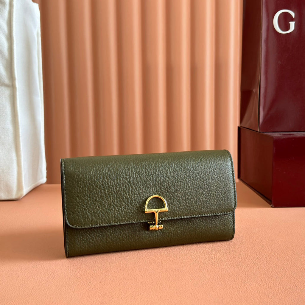 GUCCI SOFTBIT CONTINENTAL WALLET 19 IN GREEN GRAINY CALFSKIN GOLD HARDWARE