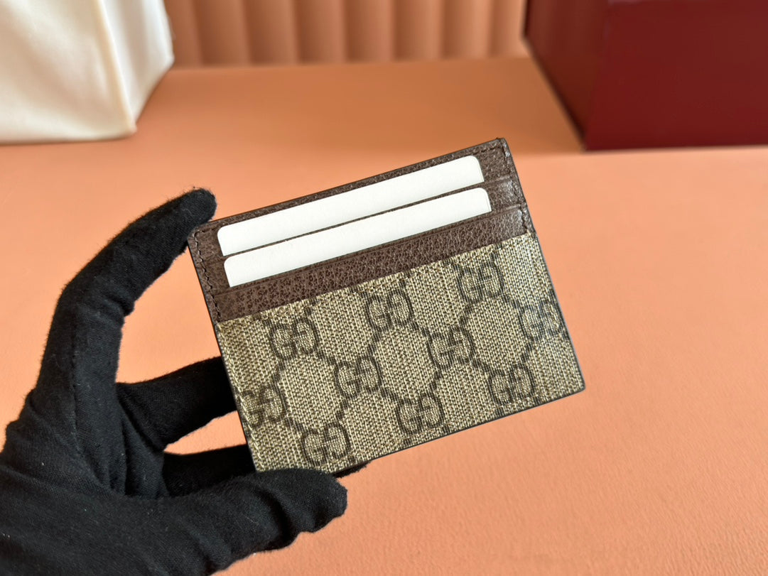 GUCCI CARD CASE 10 IN BEIGE AND BROWN  CALFSKIN