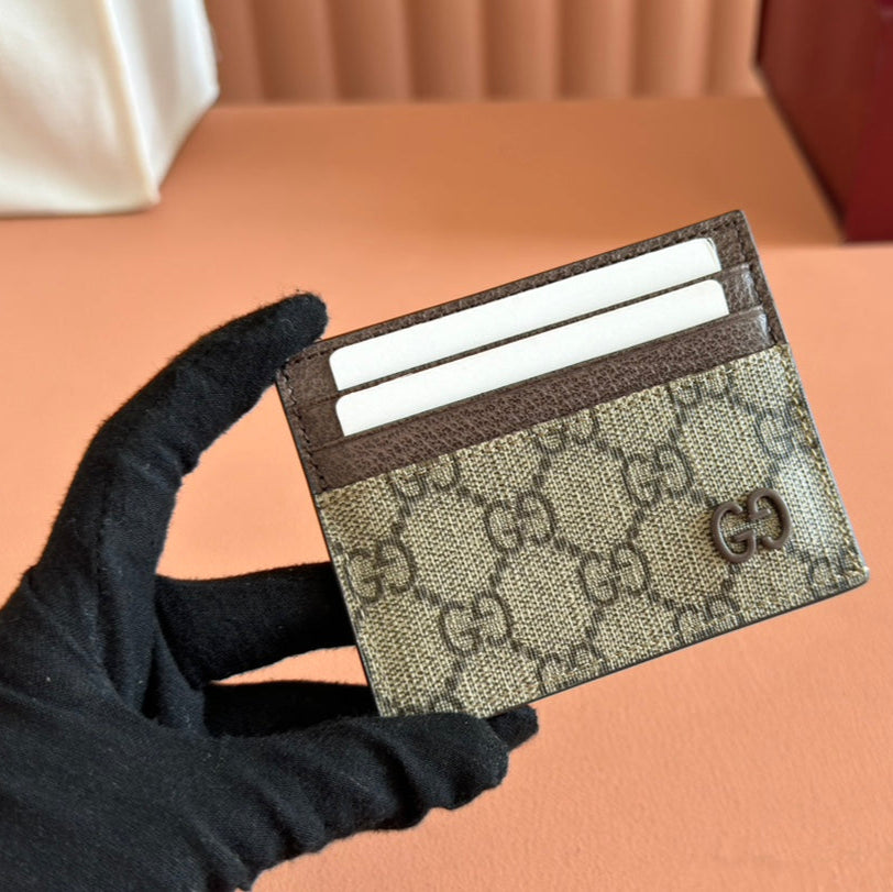 GUCCI CARD CASE 10 IN BEIGE AND BROWN  CALFSKIN