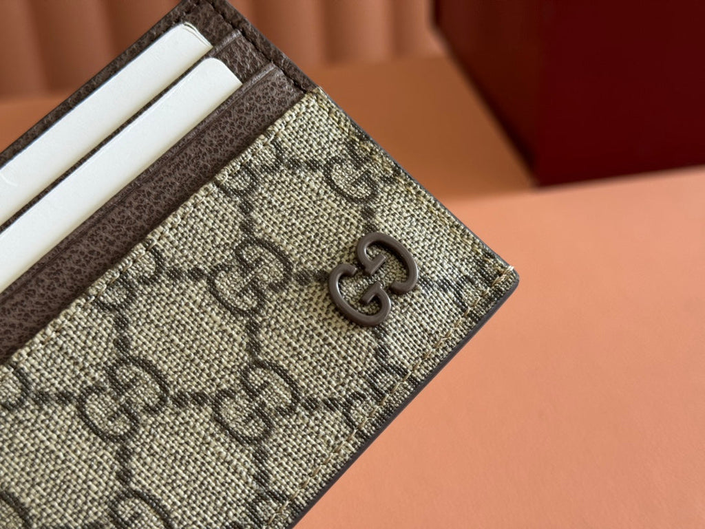 GUCCI CARD CASE 10 IN BEIGE AND BROWN  CALFSKIN