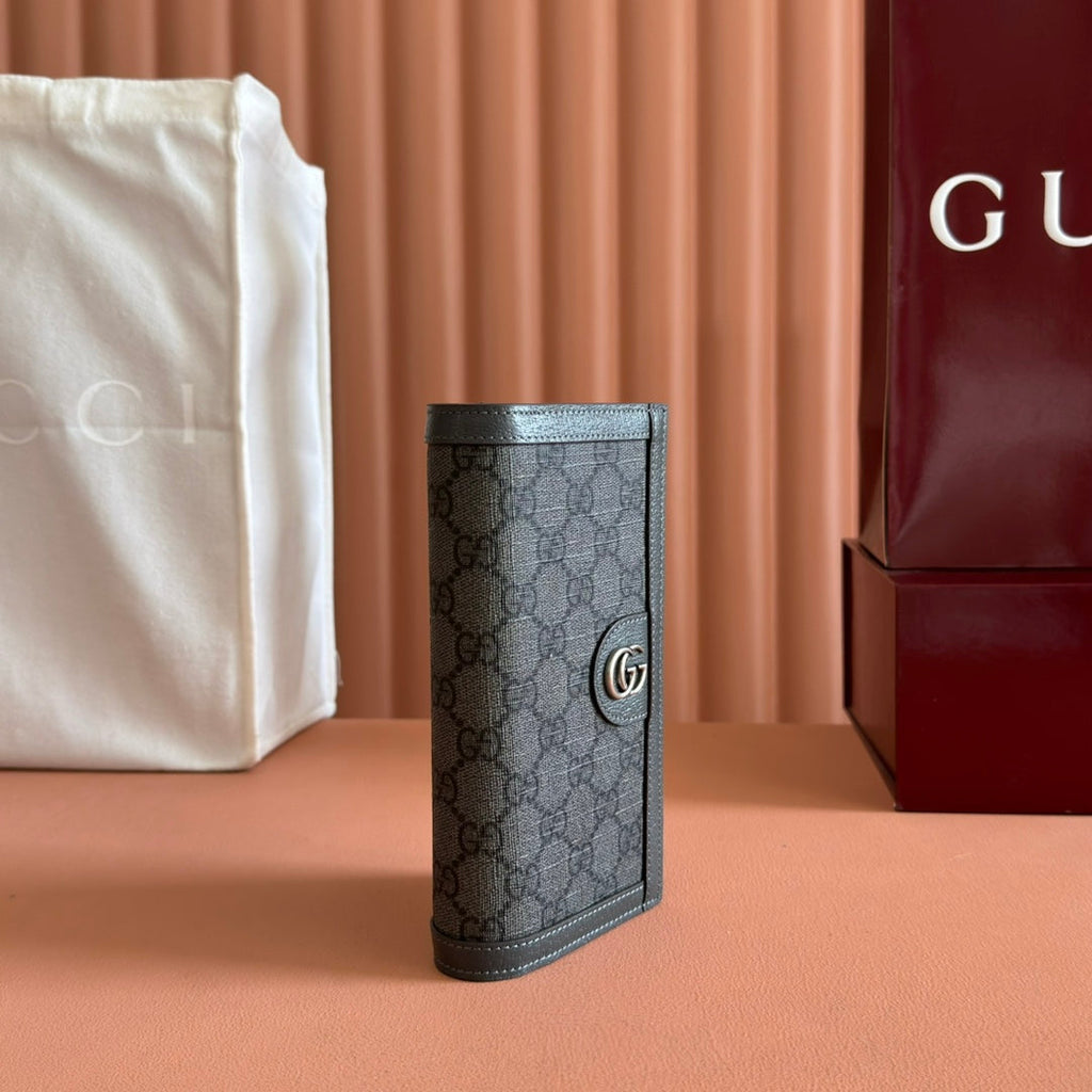 GUCCI OPHIDIA CARD CASE 19 IN DARK GREY COATED FABRIC AND CALFSKIN