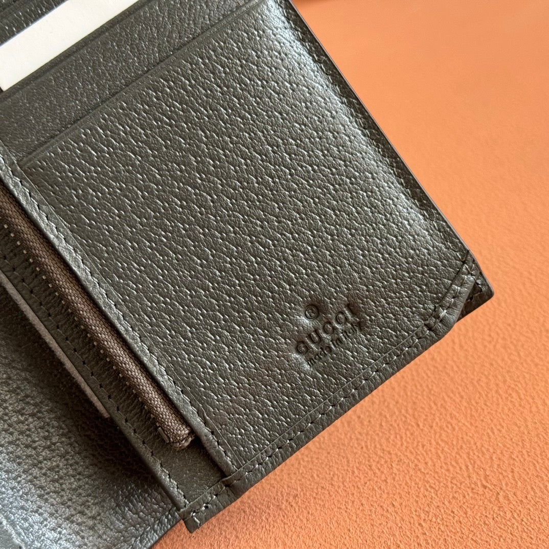 GUCCI OPHIDIA CARD CASE 19 IN DARK GREY COATED FABRIC AND CALFSKIN