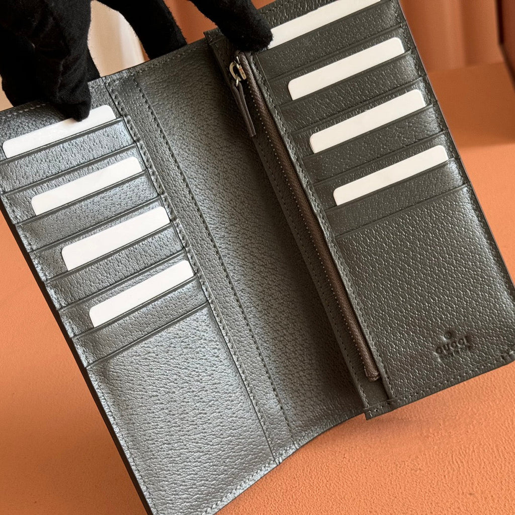 GUCCI OPHIDIA CARD CASE 19 IN DARK GREY COATED FABRIC AND CALFSKIN