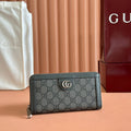 GUCCI OPHIDIA ZIP AROUND WALLET 19 IN DARK GREY COATED FABRIC AND CALFSKIN