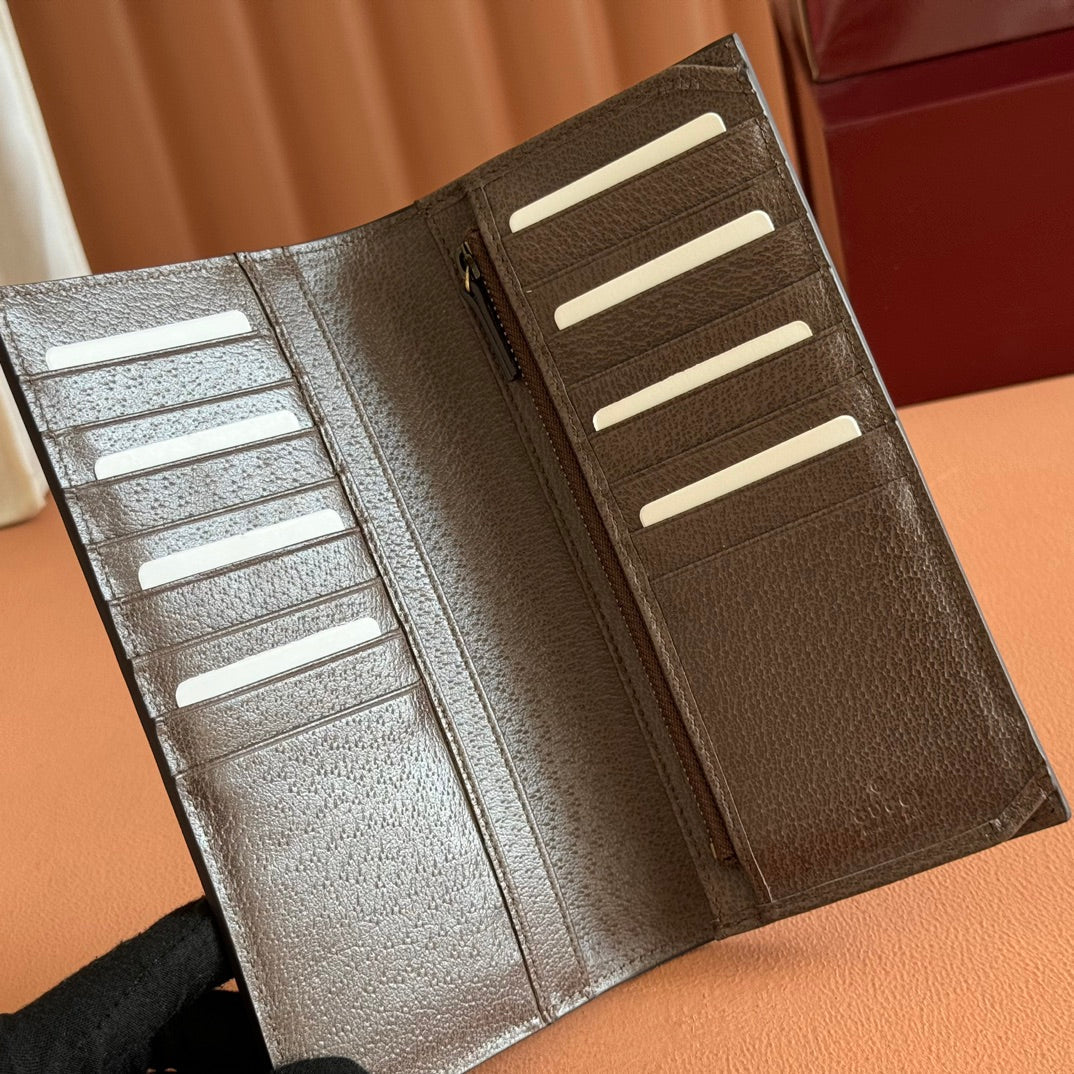 GUCCI OPHIDIA CARD CASE 19 IN BEIGE BROWN COATED FABRIC AND CALFSKIN