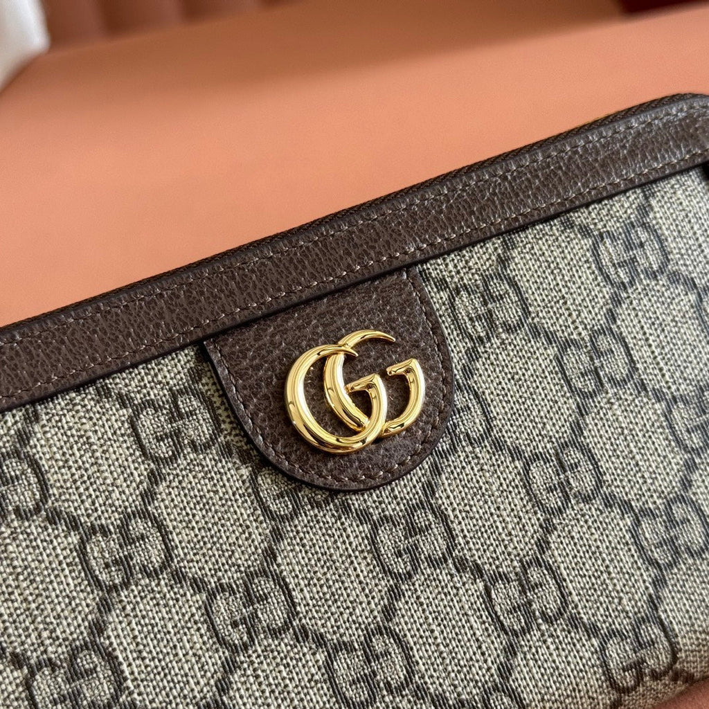 GUCCI OPHIDIA WALLET 19 IN BEIGE AND DARK BROWN COATED FABRIC AND CALFSKIN