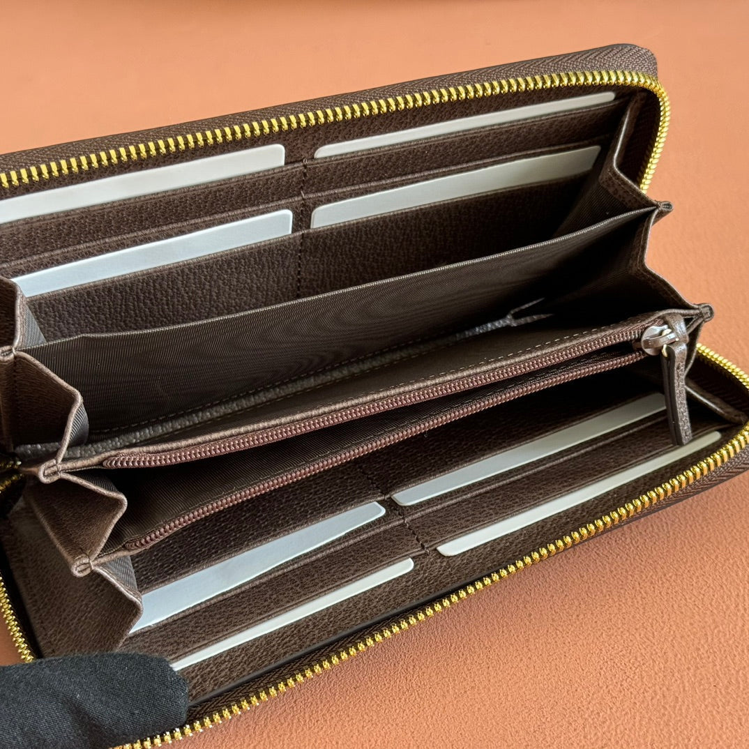 GUCCI OPHIDIA WALLET 19 IN BEIGE AND DARK BROWN COATED FABRIC AND CALFSKIN