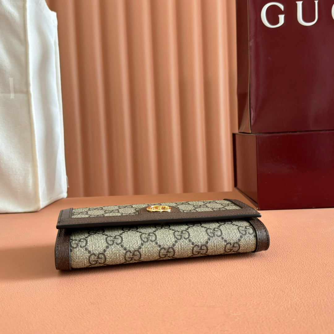 GUCCI OPHIDIA WALLET ON CHAIN 19 IN BEIGE AND DARK BROWN COATED FABRIC AND CALFSKIN