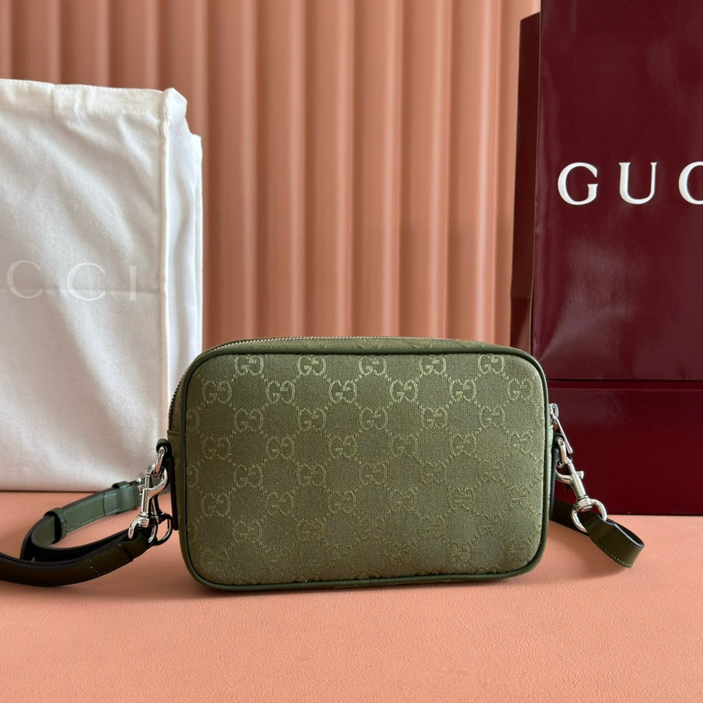 GUCCI SMALL CROSSBODY BAG 23.5 IN FOREST GREEN  CANVAS