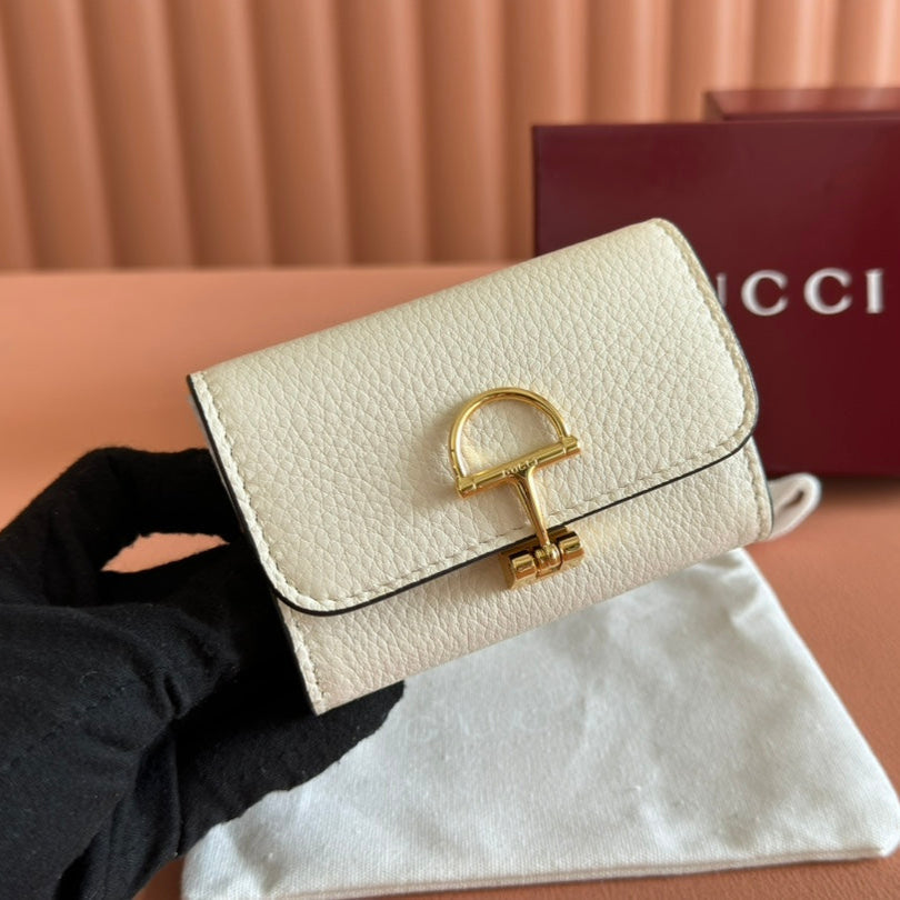 GUCCI SOFTBIT CARD CASE 10.5 IN WHITE GRAINY CALFSKIN GOLD HARDWARE