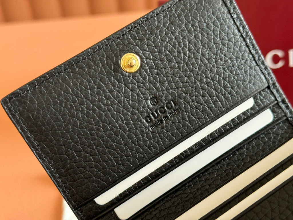 GUCCI EMBLEM MINI WALLET 11 IN BLACK  GRAINY CALFSKIN