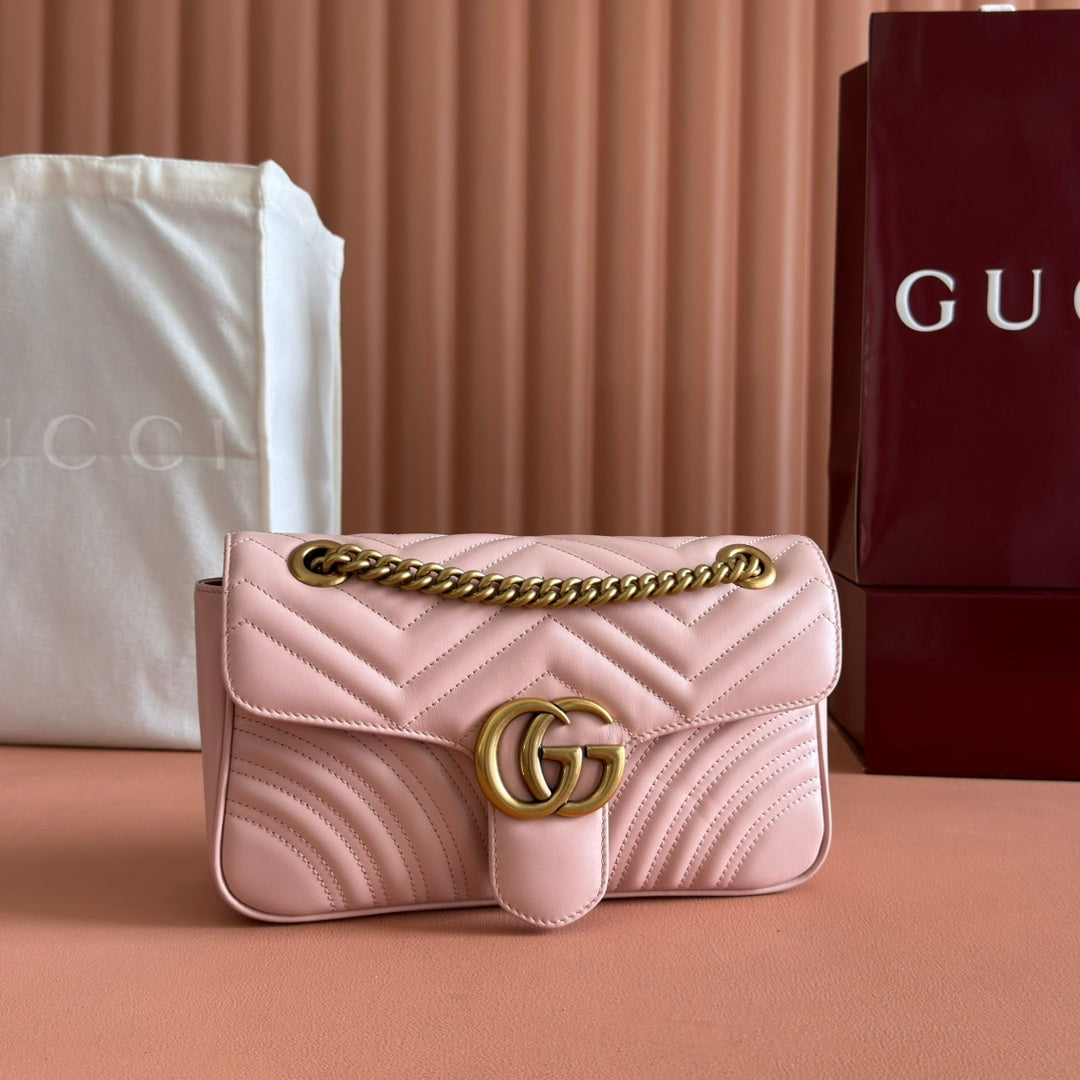 GUCCI MEDIUM MARMONT MATELASSÉ 26 IN LIGHT PINK CALFSKIN