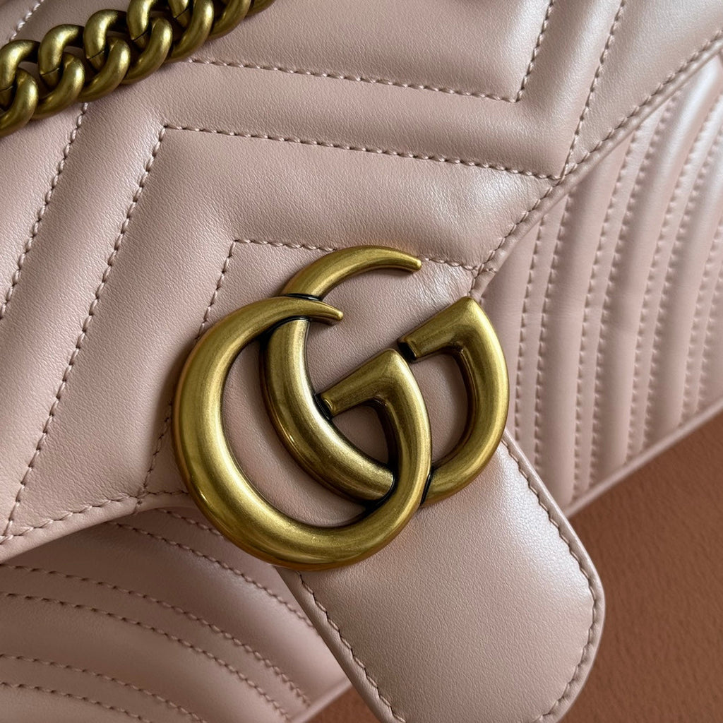 GUCCI MEDIUM MARMONT MATELASSÉ 26 IN LIGHT PINK CALFSKIN