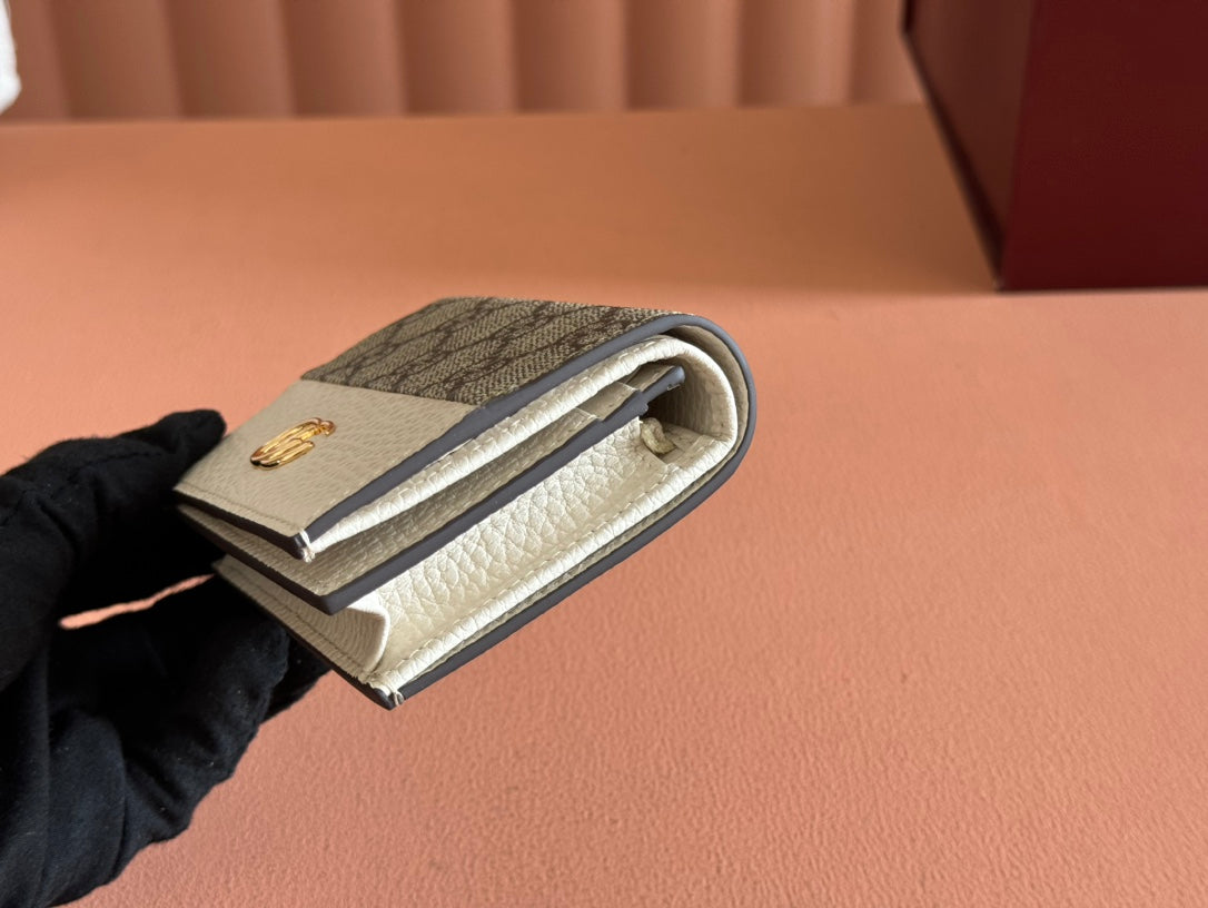 GUCCI MARMONT BI-COLOUR CARD CASE WALLET 11 IN BEIGE EBONY  CANVAS WHITE CALFSKIN