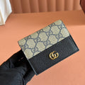 GUCCI MARMONT BI-COLOUR CARD CASE WALLET 11 IN BLUE BEIGE EBONY  CANVAS BLACK CALFSKIN