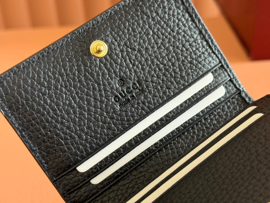 GUCCI MARMONT BI-COLOUR CARD CASE WALLET 11 IN BLUE BEIGE EBONY  CANVAS BLACK CALFSKIN