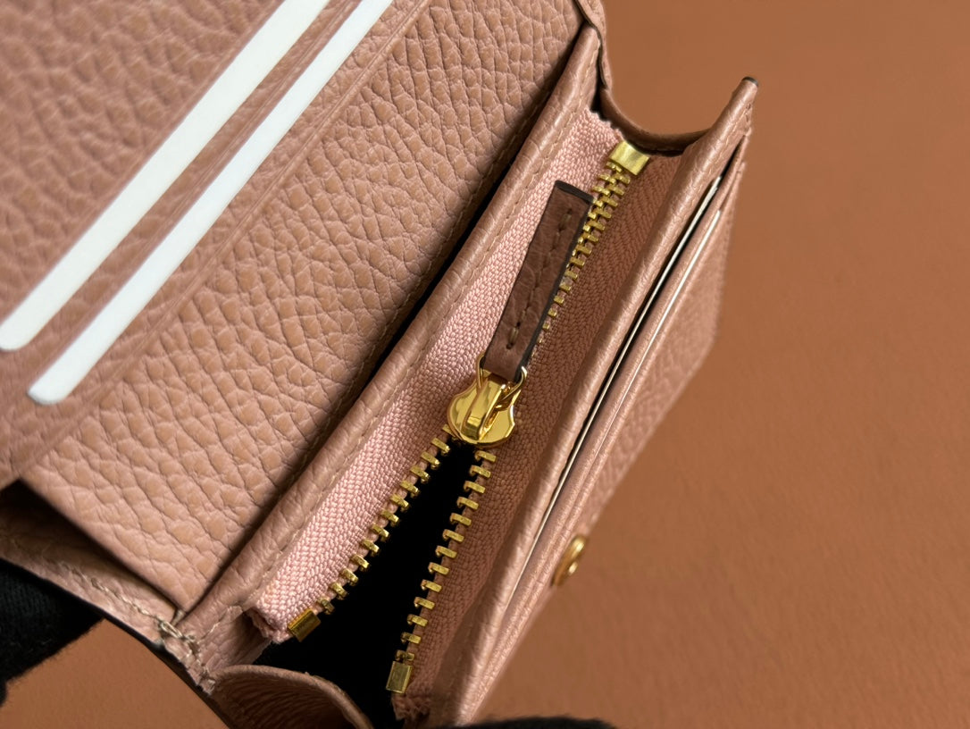 GUCCI MARMONT BI-COLOUR CARD CASE WALLET 11 IN BEIGE EBONY  CANVAS PINK CALFSKIN
