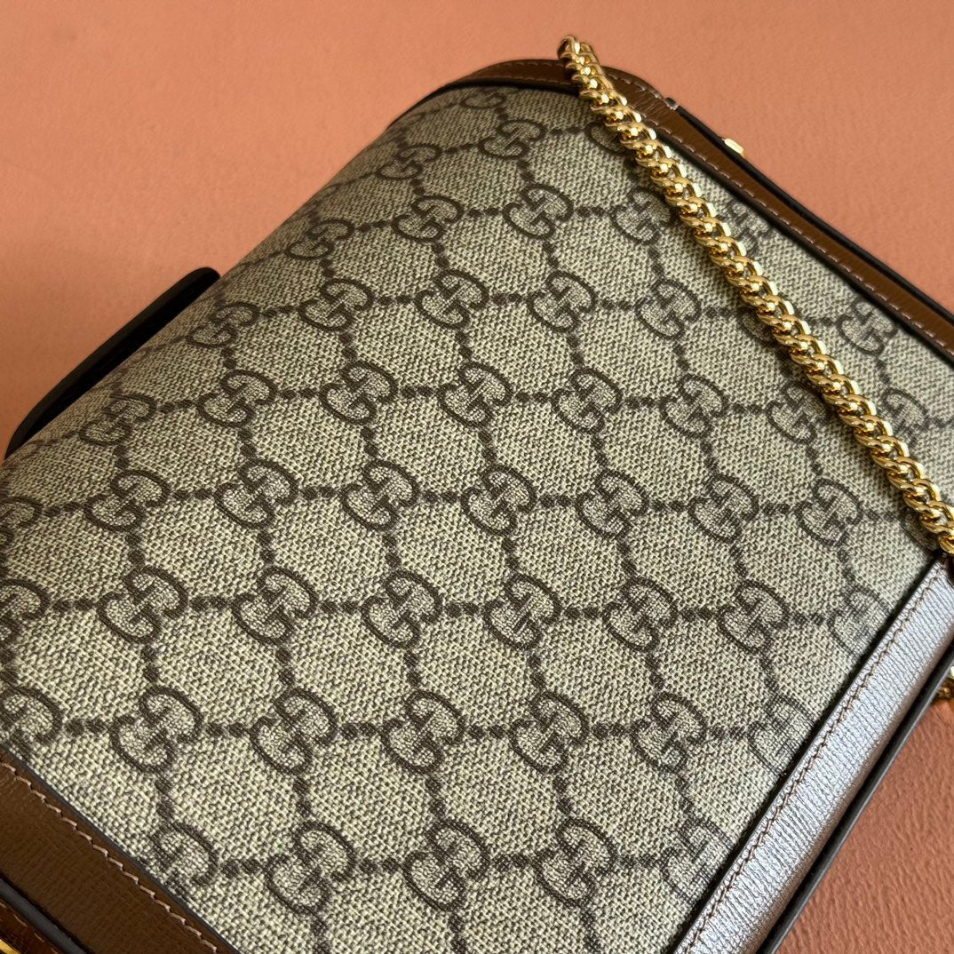 GUCCI HORSEBIT 1955 SMALL 21.5 IN BEIGE EBONY  SUPREME BROWN CALFSKIN GOLD HARDWARE