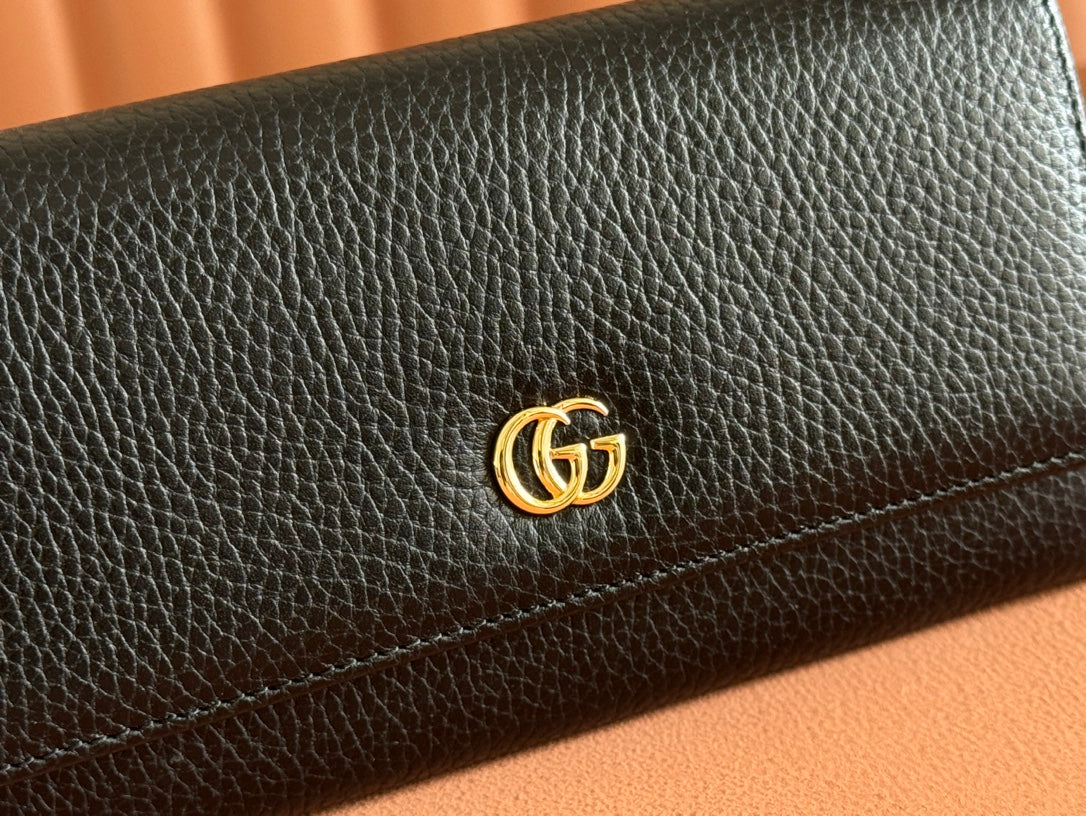 GUCCI MARMONT CONTINENTAL WALLET 19 BLACK IN CALFSKIN