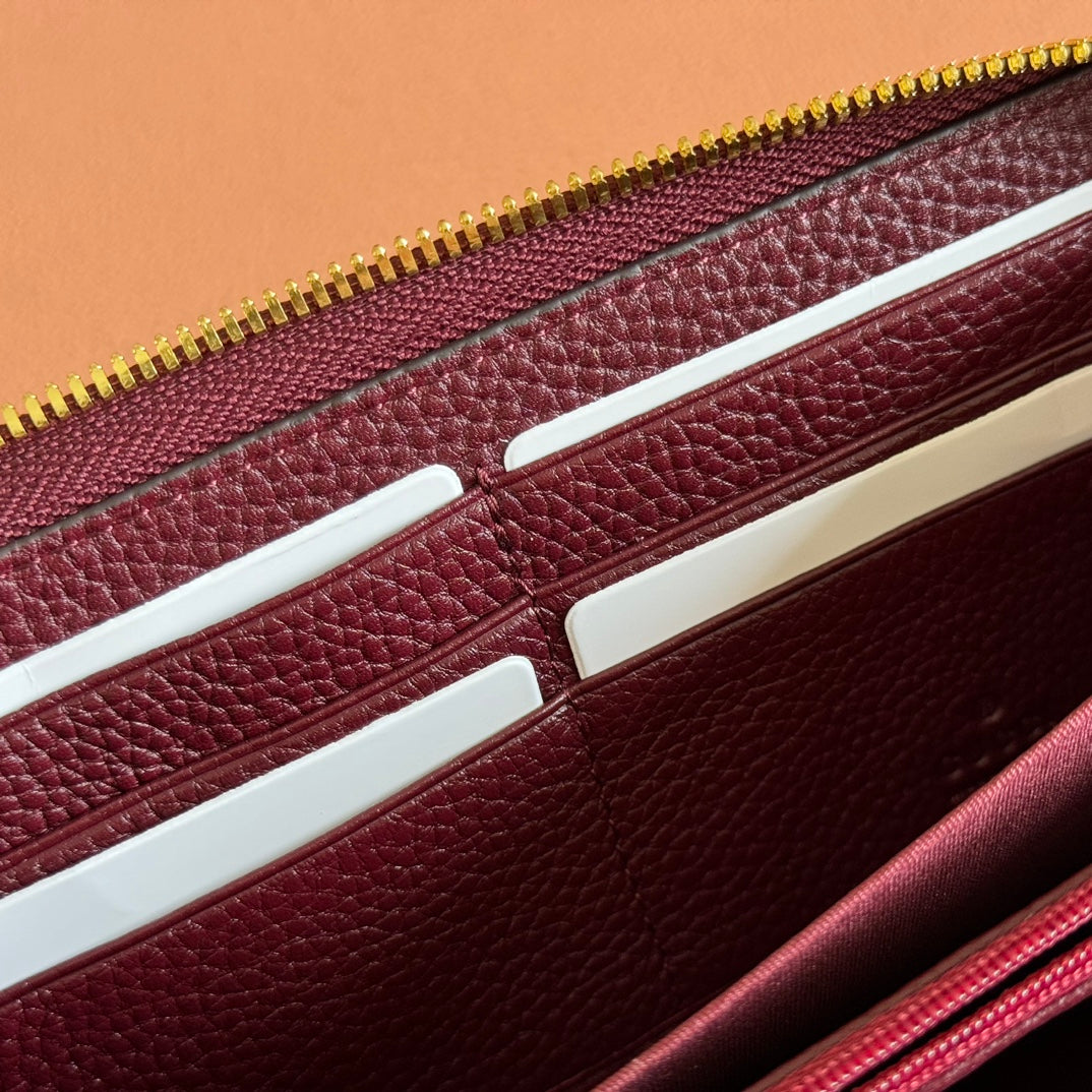 GUCCI MARMONT 19 LONG WALLET IN RED AND BEIGE CALFSKIN