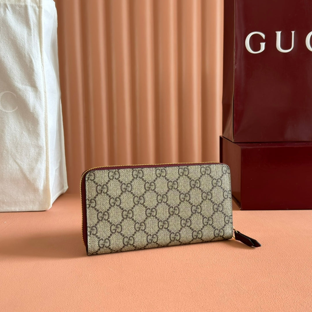 GUCCI MARMONT 19 LONG WALLET IN RED AND BEIGE CALFSKIN