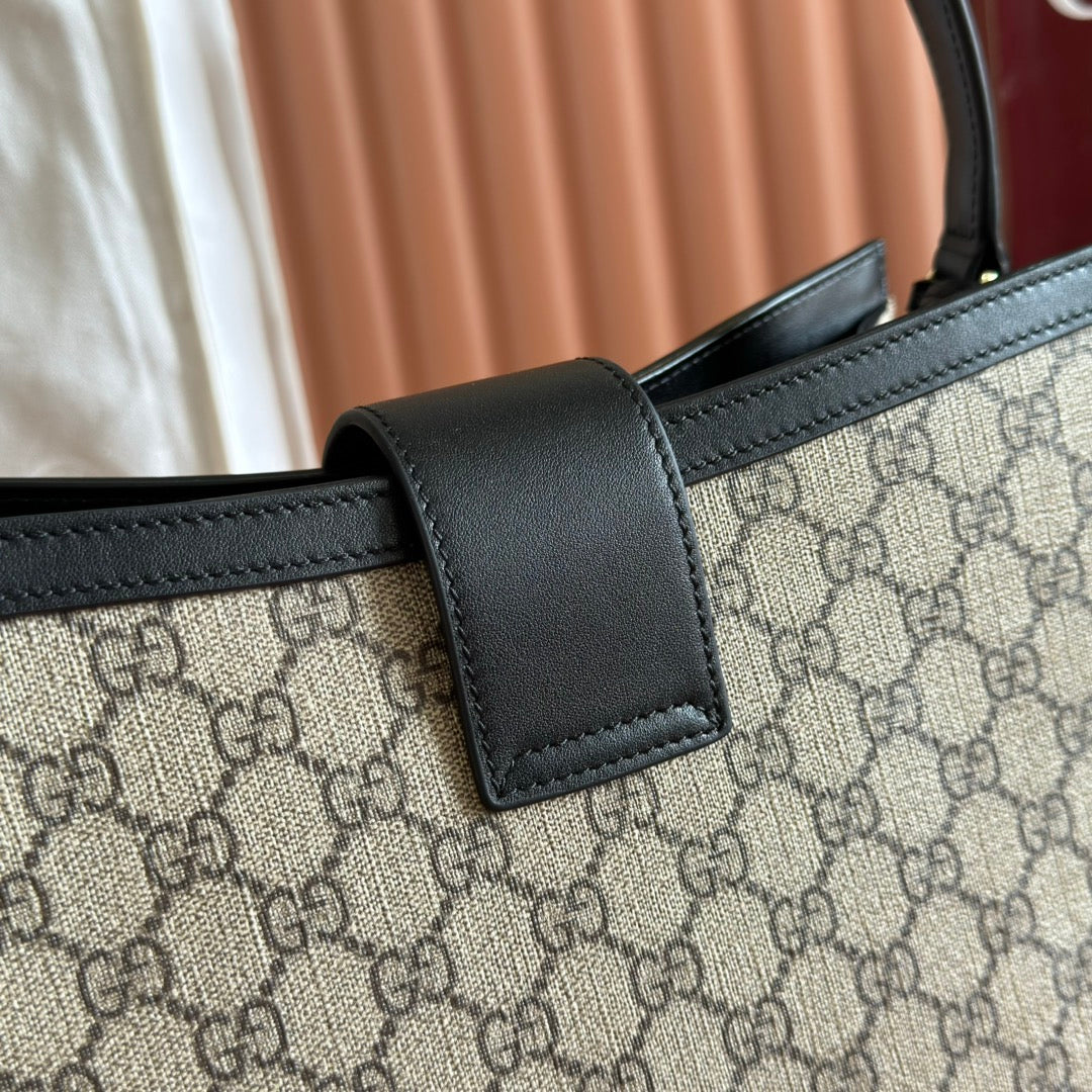 GUCCI 26S PADLOCK TOP HANDLE BAG 31 IN DARK BEIGE AND BLACK CALFSKIN