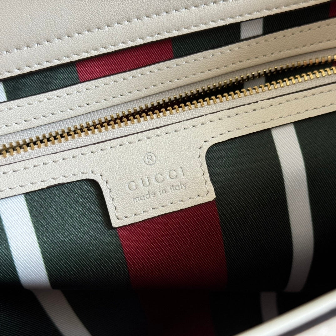GUCCI 26S PADLOCK SHOULDER BAG 29 IN DARK BEIGE AND WHITE CALFSKIN